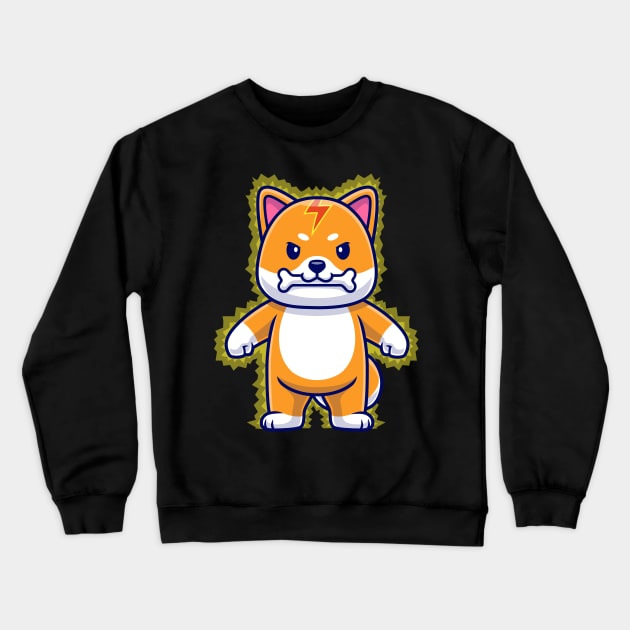 Happy Shiba Inu Dog lightning Bite Bone Cartoon Crewneck Sweatshirt by Catalyst Labs